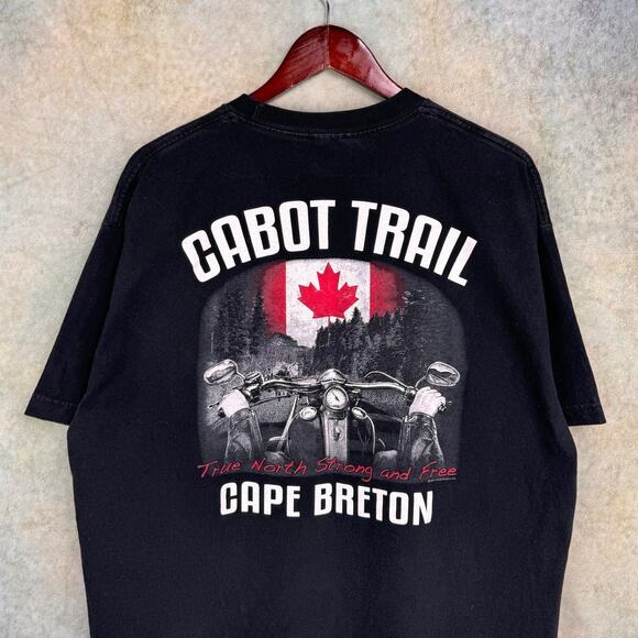 Y2K Work Sucks Lets Ride Biker T Shirt Sz XL Black Cabot Trail Canada - Picture 5 of 6